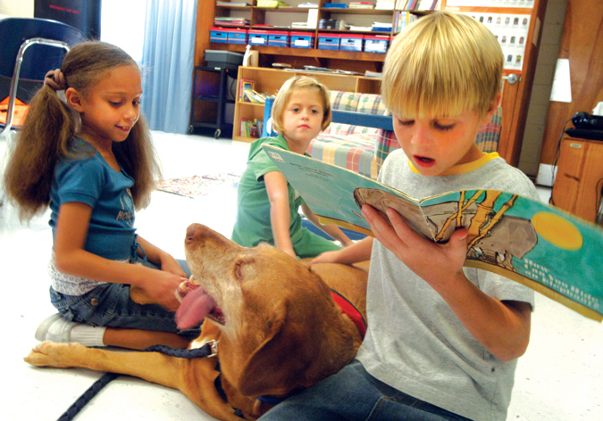 Children reading to dogs